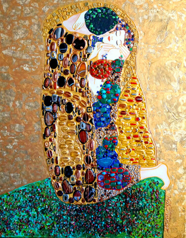 Painting titled "The Kiss Gustav Kli…" by Irina Bast, Original Artwork, Stone Mounted on Wood Stretcher frame