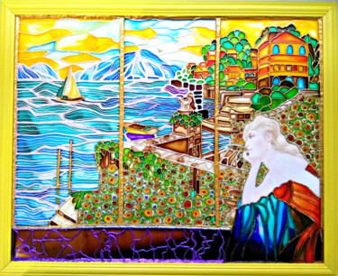 Schilderij getiteld "Stained glass paint…" door Irina Bast, Origineel Kunstwerk, Gebrandschilderd glas Gemonteerd op Houten…