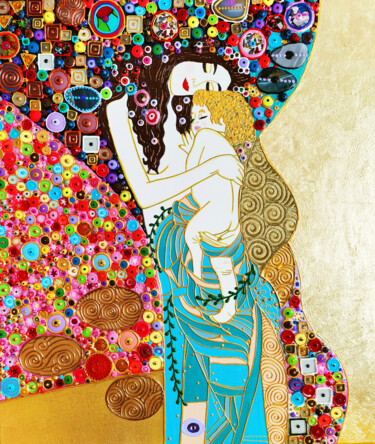 Pintura titulada "WOMAN AND CHILD / M…" por Irina Bast, Obra de arte original, Mosaico Montado en Bastidor de camilla de mad…
