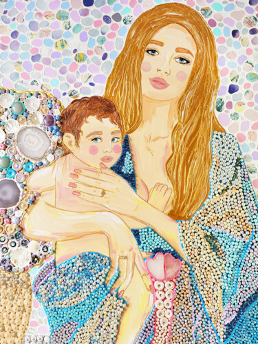 Painting titled "Woman and child / M…" by Irina Bast, Original Artwork, Acrylic Mounted on Wood Stretcher frame