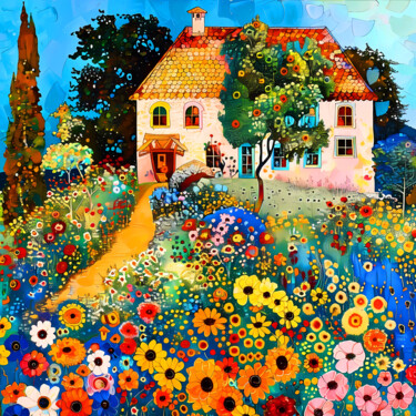 Arts numériques intitulée "Sunny day with cozy…" par Irina Bast, Œuvre d'art originale, Peinture numérique Monté sur Châssis…