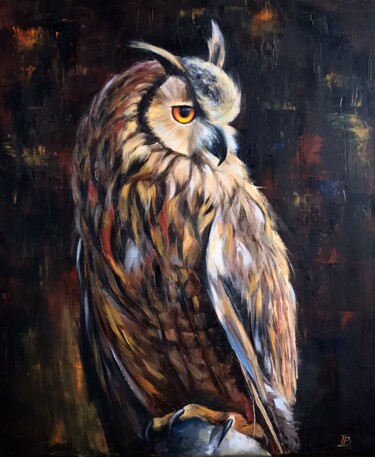 Malerei mit dem Titel "Wise Owl" von Irina Biunger, Original-Kunstwerk, Öl