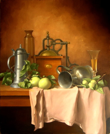 Картина под названием "Натюрморт с кофемол…" - Irina Bogdanova, Подлинное произведение искусства, Масло