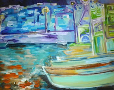 Картина под названием "Ночной порт" - Irina Bublik, Подлинное произведение искусства, Акрил