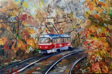 Pittura intitolato "tram d'automne" da Irina Caby (Bonbon.mme), Opera d'arte originale, Olio