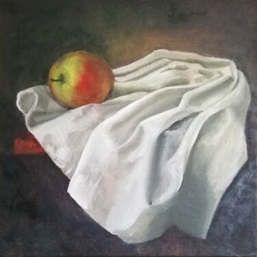 Painting titled "The apple" by Irina Cavat, Original Artwork, Oil Mounted on Wood Stretcher frame