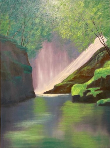 Painting titled "Wasserfall" by Irina Gauss, Original Artwork, Oil Mounted on Wood Stretcher frame