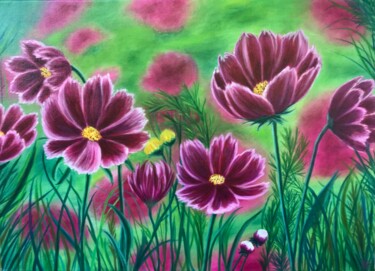 Painting titled "Wiesenblumen" by Irina Gauss, Original Artwork, Oil Mounted on Wood Stretcher frame