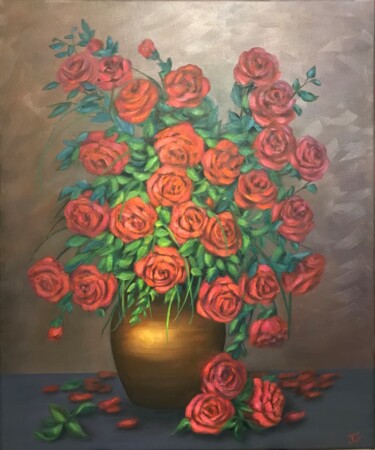 Pittura intitolato "Red Roses" da Irina Gauss, Opera d'arte originale, Olio Montato su Telaio per barella in legno