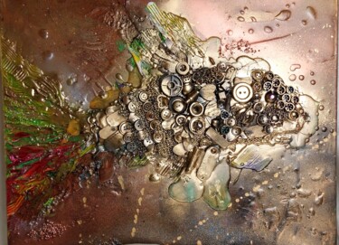 Картина под названием "Fisch" - Irina Gerhardt, Подлинное произведение искусства, Коллажи Установлен на Деревянная рама для…
