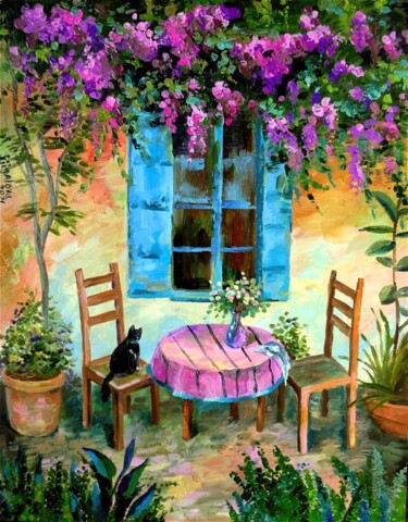 Pittura intitolato "Summer courtyard" da Irina Zhigalova, Opera d'arte originale, Olio