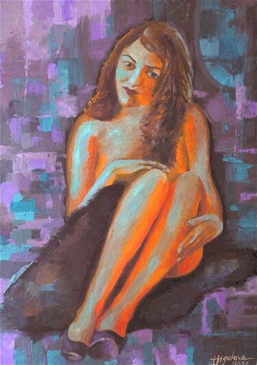 Painting titled "The girl with the f…" by Irina Zhigalova, Original Artwork, Oil Mounted on Other rigid panel