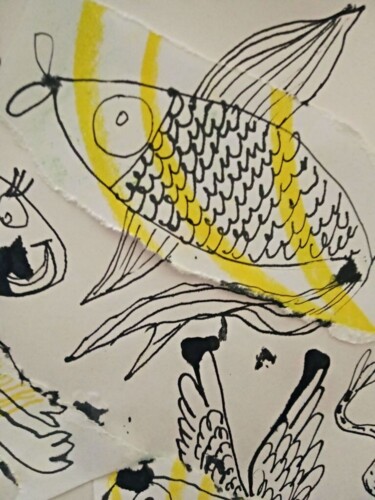 「Рыба」というタイトルの絵画 Irina Krommによって, オリジナルのアートワーク, インク ウッドパネルにマウント