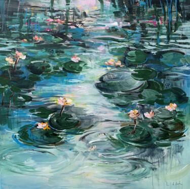 Malerei mit dem Titel "Water lilly pond" von Irina Laube, Original-Kunstwerk, Acryl