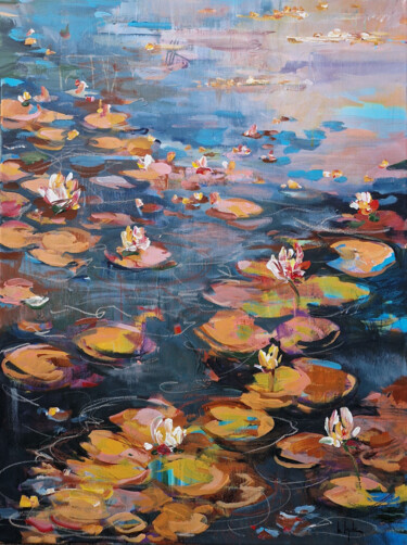 Schilderij getiteld "Bloomimn pond" door Irina Laube, Origineel Kunstwerk, Acryl