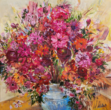 Painting titled "Bouquet of flowers" by Irina Laube, Original Artwork, Acrylic Mounted on Wood Stretcher frame