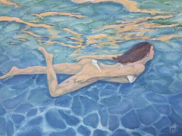 Картина под названием "Girl in the sea, oc…" - Irina Oleynik, Подлинное произведение искусства, Масло
