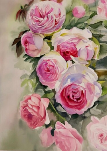 Schilderij getiteld "Roses in my garden" door Irina Ponna, Origineel Kunstwerk, Aquarel
