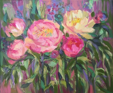 Peinture intitulée "Pink Peonies" par Irina Privedentseva, Œuvre d'art originale, Huile