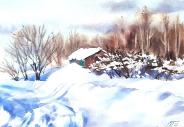 绘画 标题为“Winter landscape. C…” 由Irina Pronina, 原创艺术品, 水彩
