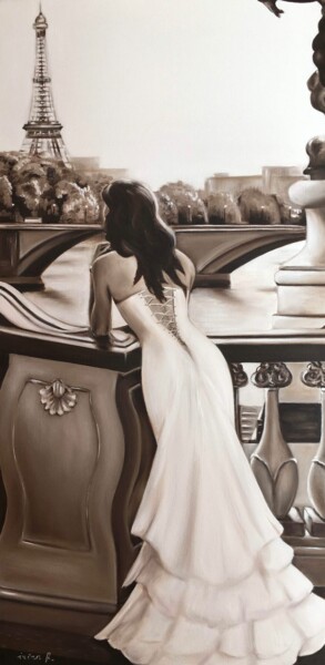 Painting titled "La mariée de Paris" by Irina R, Original Artwork, Oil Mounted on Wood Stretcher frame