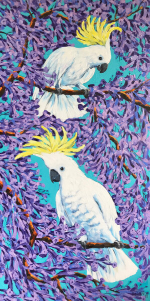 Pintura titulada "Cockatoos and Jacar…" por Irina Redine, Obra de arte original, Acrílico Montado en Bastidor de camilla de…