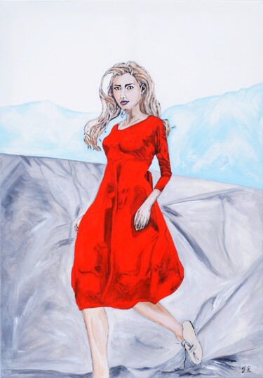 "Red Dress Caucasus" başlıklı Tablo Irina Reitz tarafından, Orijinal sanat, Akrilik Ahşap Sedye çerçevesi üzerine monte edil…