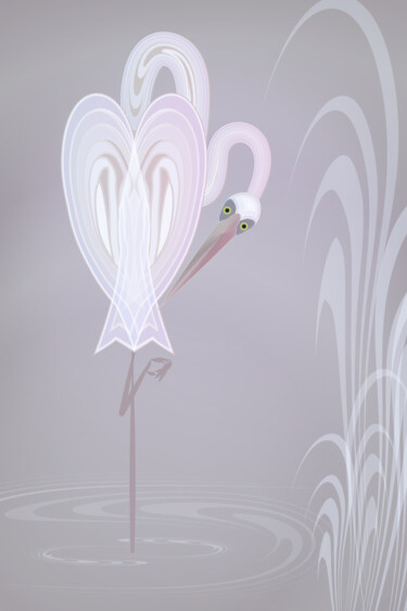 Digital Arts titled "Heron preening feat…" by Irina Ryzkova (Ira Go), Original Artwork, 2D Digital Work