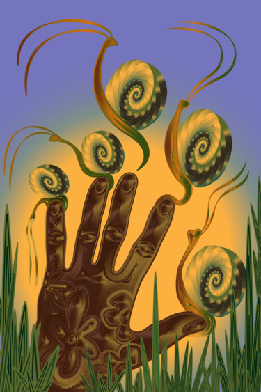 Digitale Kunst mit dem Titel "Green snails race" von Irina Ryzkova (Ira Go), Original-Kunstwerk, 2D digitale Arbeit