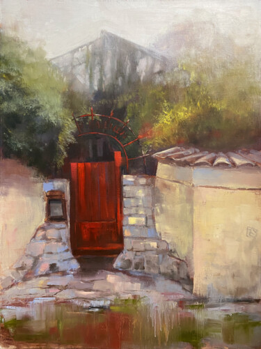 绘画 标题为“Gate.RED” 由Irina Sergeyeva, 原创艺术品, 油 安装在木质担架架上