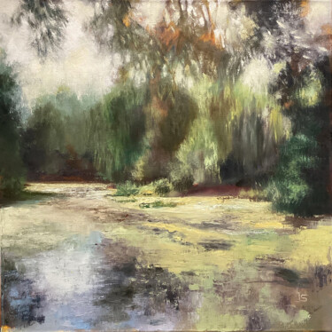 제목이 "The Old Pond"인 미술작품 Irina Sergeyeva로, 원작, 기름 나무 들것 프레임에 장착됨