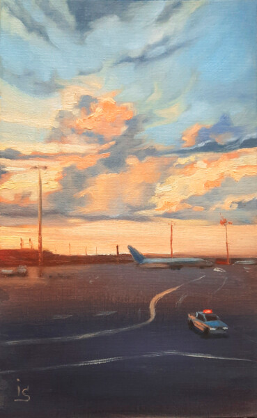 Painting titled "The Airfield 2" by Irina Sergeyeva, Original Artwork, Oil