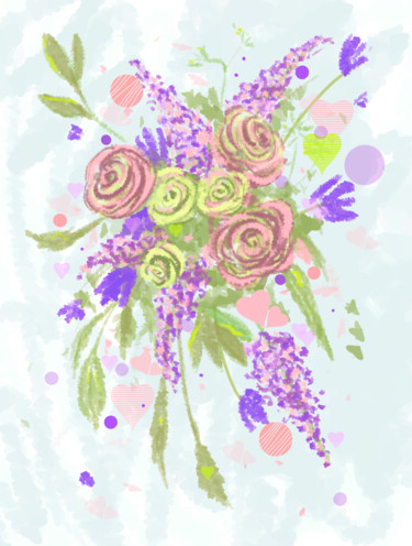 Digitale Kunst getiteld "ABSTRACT FLOWERS 003" door Irina Shilina Canvas, Origineel Kunstwerk, Digitaal Schilderwerk