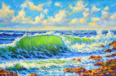 Картина под названием "Sea regatta" - Irina Sidorovich, Подлинное произведение искусства, Масло Установлен на картон