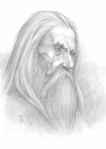 Drawing titled "Portrait of an old…" by Irina Sumanenkova, Original Artwork, Pencil