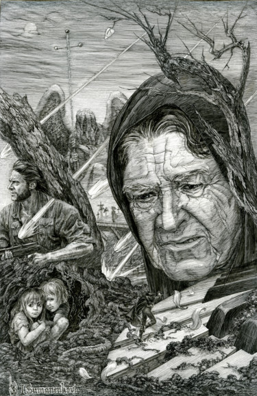 图画 标题为“War. Original drawi…” 由Irina Sumanenkova, 原创艺术品, 标记