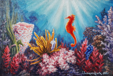 Malerei mit dem Titel "Fragile seahorse wo…" von Irina Sumanenkova, Original-Kunstwerk, Öl Auf Keilrahmen aus Holz montiert