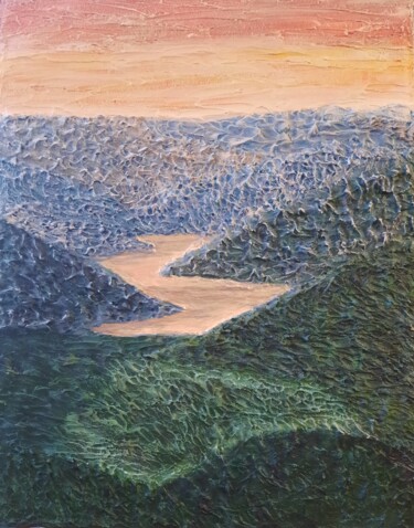 Peinture intitulée "Закат над долиной" par Irina Vishniakova, Œuvre d'art originale, Acrylique