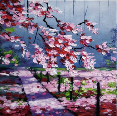 Painting titled "Pink forest" by Irina Vishnevetskaia, Original Artwork, Acrylic Mounted on Wood Stretcher frame