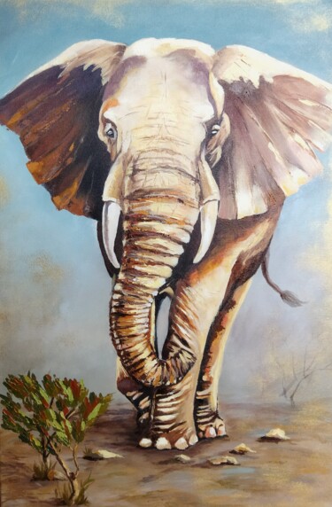 Painting titled "Elephant" by Irina Vishnevetskaia, Original Artwork, Acrylic Mounted on Wood Stretcher frame