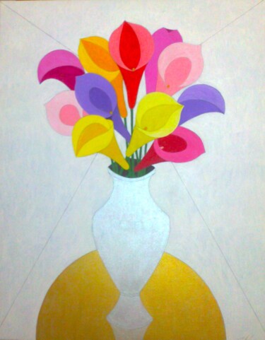 "Cala Lilies in Vase" başlıklı Tablo Irina Rabeja tarafından, Orijinal sanat, Akrilik Ahşap Sedye çerçevesi üzerine monte ed…