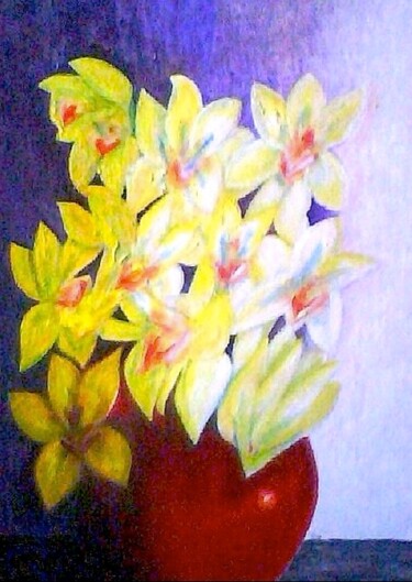 Картина под названием "Yellow Orchids in R…" - Irina Rabeja, Подлинное произведение искусства, Масло Установлен на картон