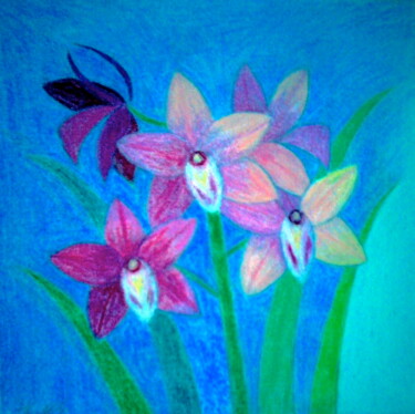 Painting titled "Pink Orchids" by Irina Rabeja, Original Artwork, Pastel Mounted on Wood Stretcher frame