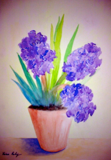 Pintura intitulada "Purple Hyacinth in…" por Irina Rabeja, Obras de arte originais, Aquarela