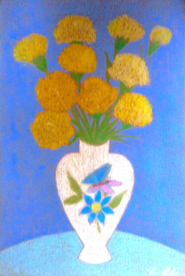 Painting titled "Yellow Carnations i…" by Irina Rabeja, Original Artwork, Pastel