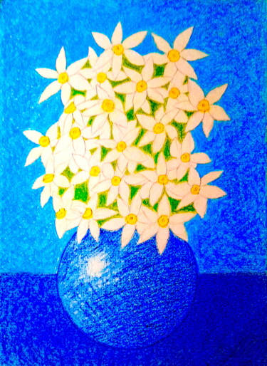 Malerei mit dem Titel "White Daffodils in…" von Irina Rabeja, Original-Kunstwerk, Pastell