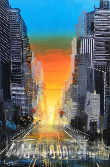 Painting titled "New York Skyline -…" by Irina Rumyantseva, Original Artwork, Acrylic