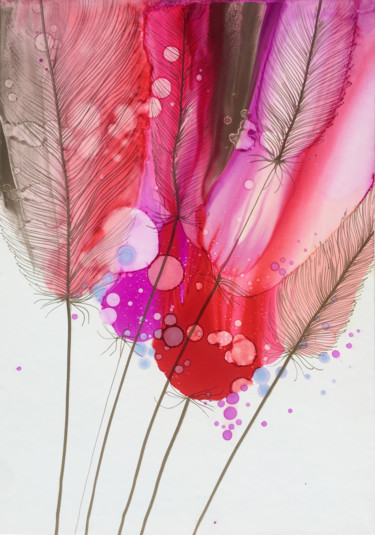 Peinture intitulée "Feathers 3" par Irina Rumyantseva, Œuvre d'art originale, Encre