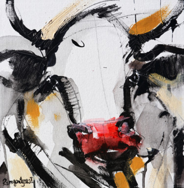 Schilderij getiteld "Curious Cow 7" door Irina Rumyantseva, Origineel Kunstwerk, Acryl