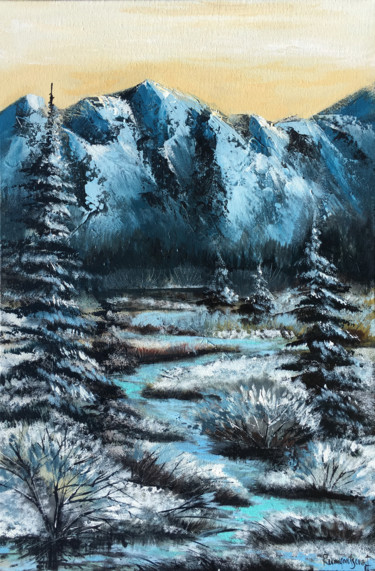 「Winter Landscape 3」というタイトルの絵画 Irina Rumyantsevaによって, オリジナルのアートワーク, アクリル ウッドストレッチャーフレームにマウント